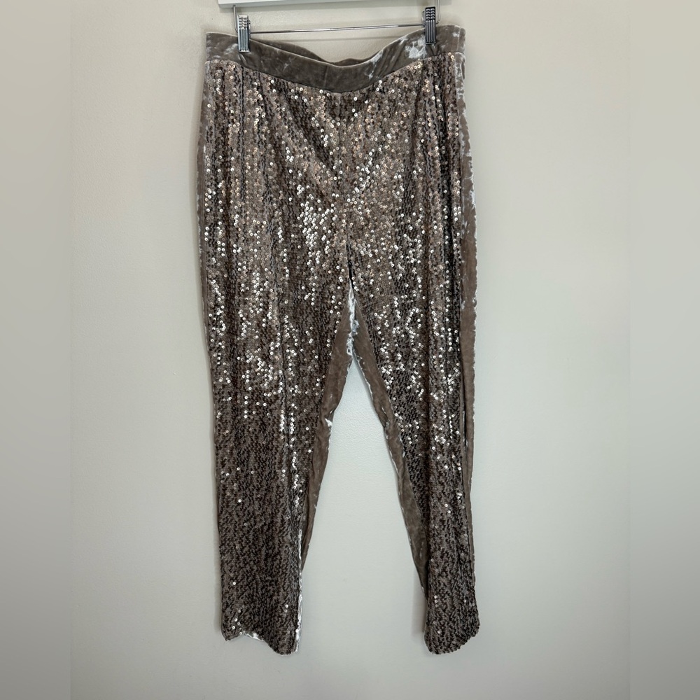 Chico’s Sequin Front Velvet Jogger Ankle Pants - Taupe in size 12 (2)